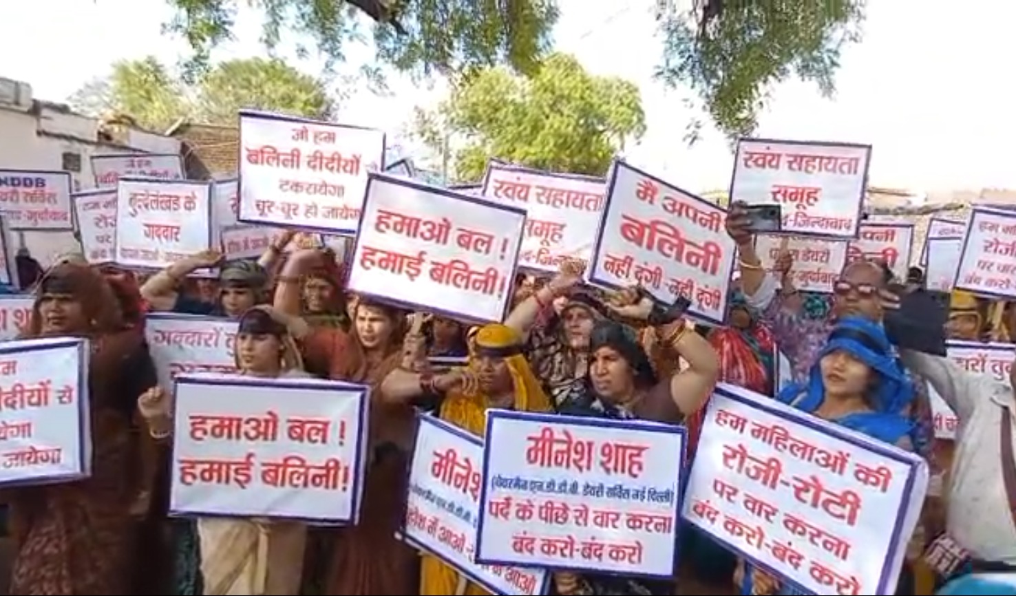 बलिनी मिल्क प्रड्यूसर कंपनी की महिलाओं जोरदार प्रदर्शन, काली पट्टी बांध कर फूंका एनडीडीबी का पुतला।